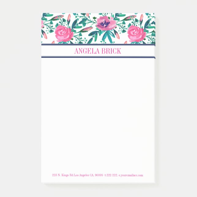 Post-it® Aquarelles Fleurs roses Feuilles vertes (Devant)