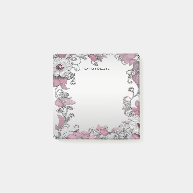 Post-it® Argent rose blanc Floral Post it Notes (Devant)
