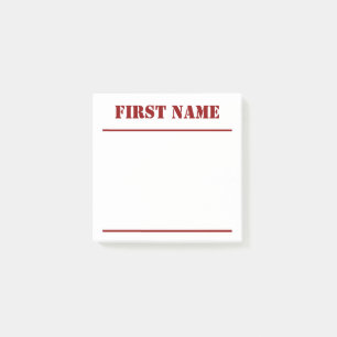 Post-it® Arrière - plan blanc avec nom personnalisé rouge f