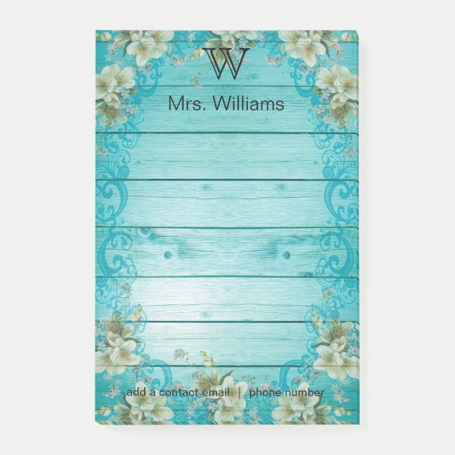 Post-it® Arrière - plan en bois monogramme personnalisé (Devant)