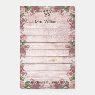 Post-it® Arrière - plan en bois vert monogramme personnalis