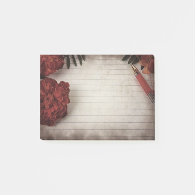 Post-it® Arrière - plan floral automne avec stylo et papier (Devant)