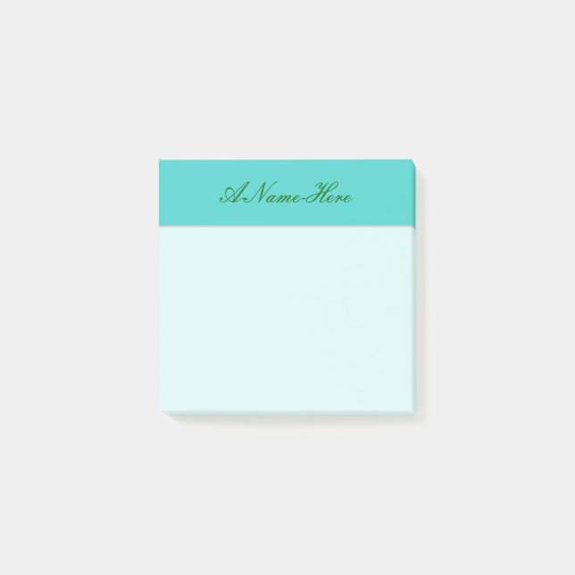 Post-it® Arrière - plan simple de turquoise avec le nom (Devant)