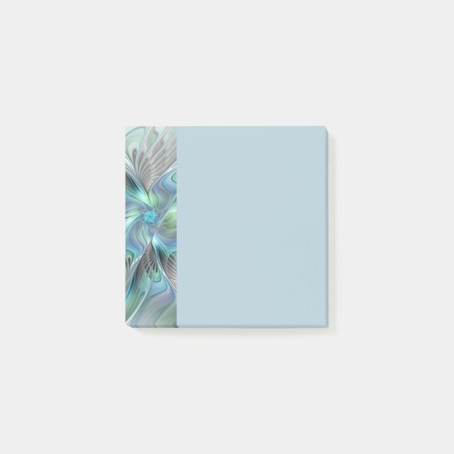 Post-it® Art abstrait papillon bleu vert fantasy fractal (Devant)