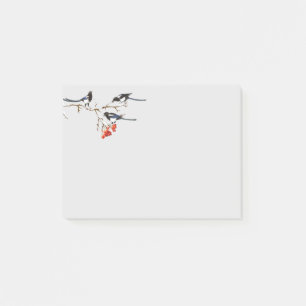 Post-it® Art de buisson de baies d'oiseaux pie à l'aquarell