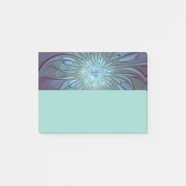 Post-it® Art fractal de fleurs bleues moderne abstrait tend (Devant)