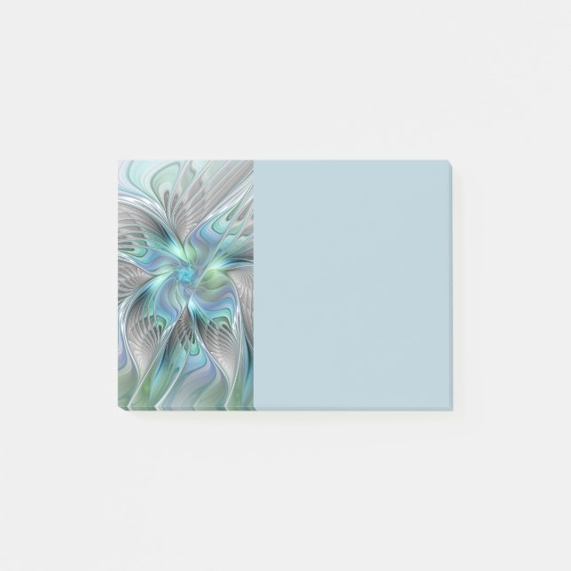 Post-it® Art fractal fantaisiste papillon bleu vert abstrai (Devant)