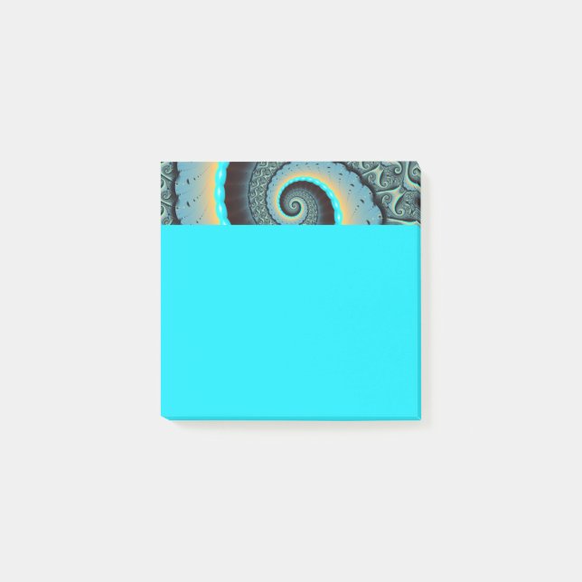 Post-it® Art fractal spirale abstrait bleu turquoise orange (Devant)