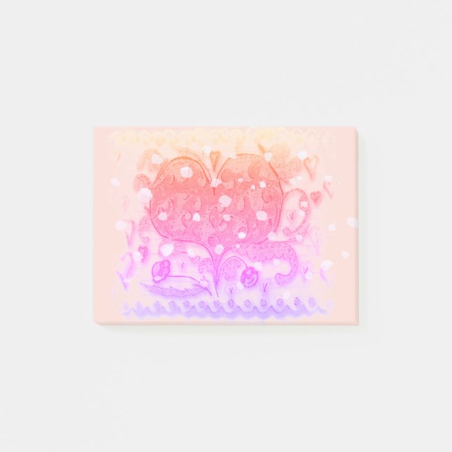 Post-it® Art populaire Rosemaling Coeur rose & feuilles, fl (Devant)