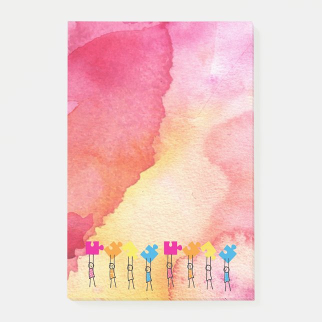 Post-it® Autisme aquarelle Puzzle Pièces Bâton Enfants Dess (Devant)