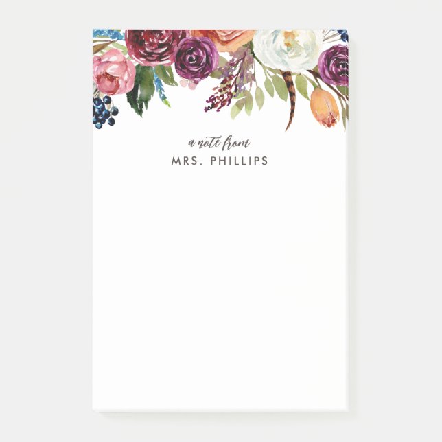 Post-it® Automne Boho Blooms Professeur Personnalisé (Devant)