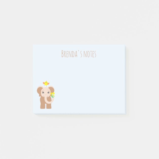 Post-it® Baby Elephant Danse Oiseau Fleurs Jaunes 4x3 (Devant)