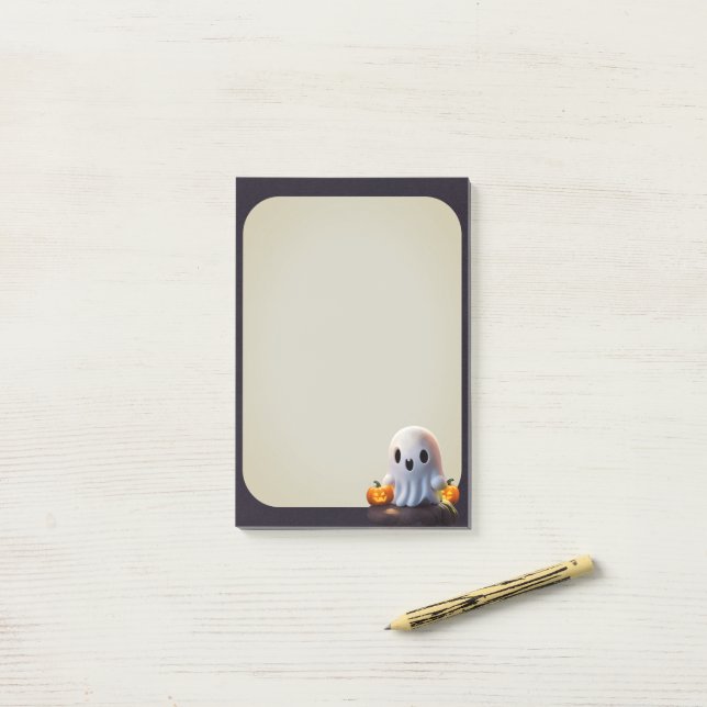Post-it® Baby Ghost Déplaisant mignon caractère Halloween (Sur un bureau)