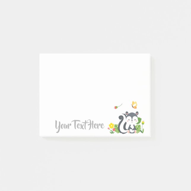 Post-it® Baby Skunk, Papillon & Fleurs (Devant)