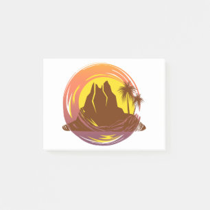 Post-it® Badge avec paysage volcanique tropical et palmiers