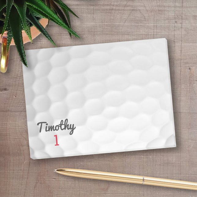 Post-it® Ball de golf Dimples avec nom noir Numéro rouge (Personalized Post-It Note - Golf Theme)