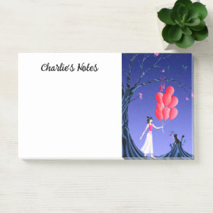 Post-it® Ballerine mignonne et chat sous le ciel nocturne