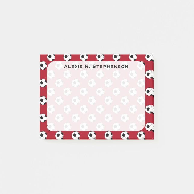 Post-it® Balles de foot Monogram sur fond rouge foncé (Devant)