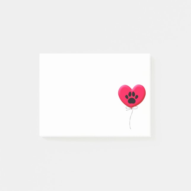 Post-it® Balloon en forme de coeur avec Empreinte de patte  (Devant)