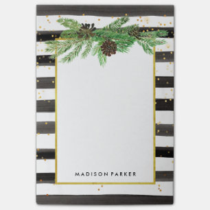 Post-it® Bandes noires et blanches avec cônes d'or et de pi