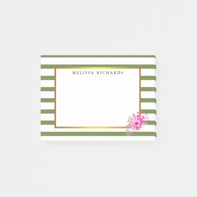 Post-it® Bandes vertes avec bordure or Florale (Devant)