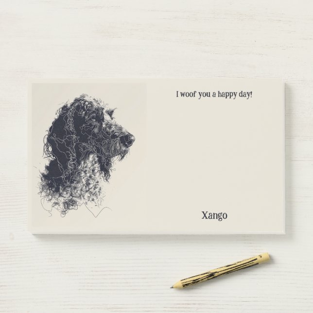 Post-it® Barbet Abstrait Art Nom du chien (Sur un bureau)