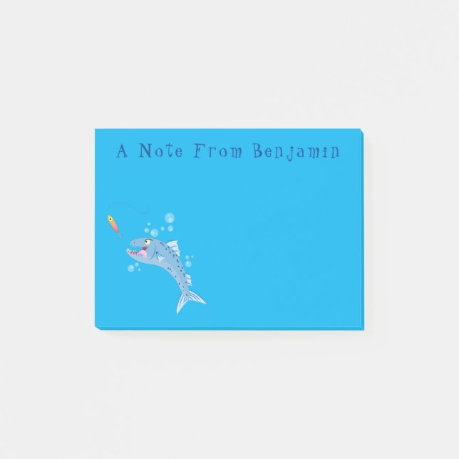 Post-it® Barracuda poisson affamé de la pêche dessin animé (Devant)