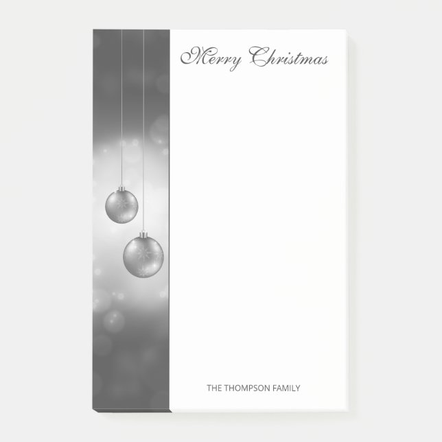 Post-it® Baubles de Noël gris argenté avec texte personnali (Devant)