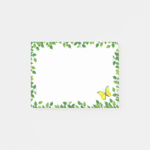 Post-it® Beau cadre de papillon jaune et feuille verte