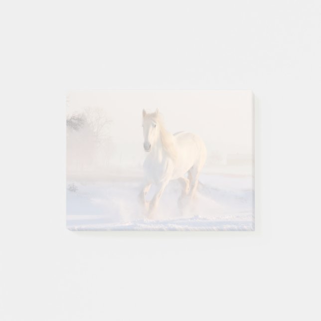 Post-it® Beau Cheval Blanc Galloping dans la neige (Devant)
