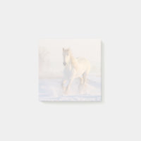 Beau Cheval Blanc Galloping dans la neige