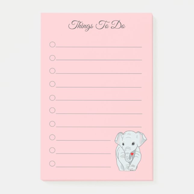 Post-it® Beau éléphant tenir un coeur choses à faire Po (Devant)