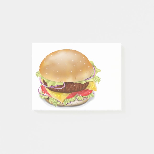 Post-it® Beau hamburger ou cheeseburger. (Devant)