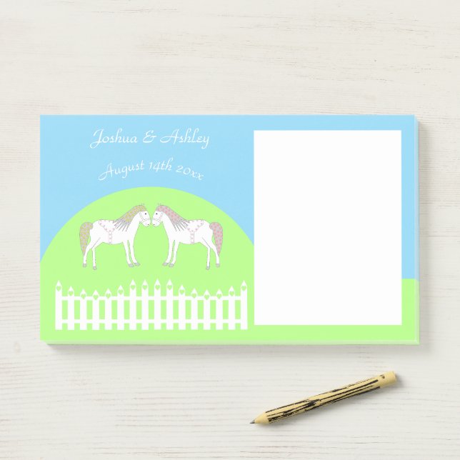 Post-it® Beaux Chevaux Blancs pour Mariage sur Mesure (Sur un bureau)