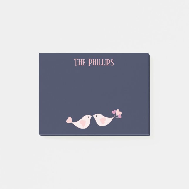 Post-it® Beaux Inséparables roses sur un arrière - plan ble (Devant)