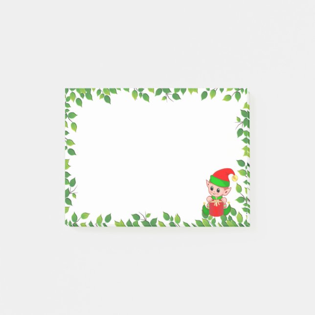 Post-it® Bébé Elfe Mignon & Cadre de Feuille Verte (Devant)