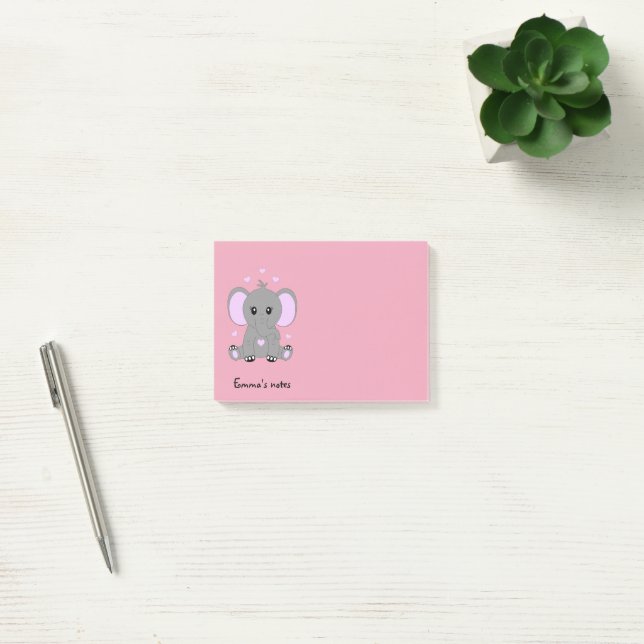 Post-it® Bébé mignon éléphant en rose pour les filles, dess (Bureau)