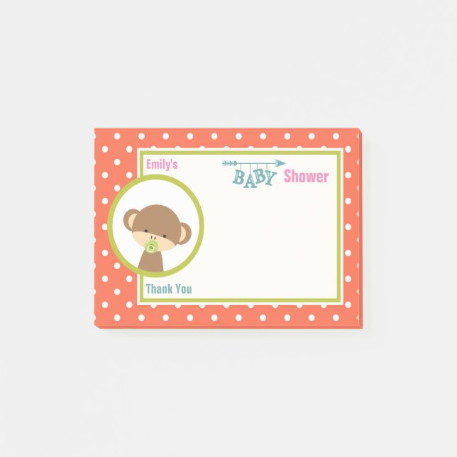 Post-it® Bébé singe avec un Baby shower Pacificateur Merci (Devant)