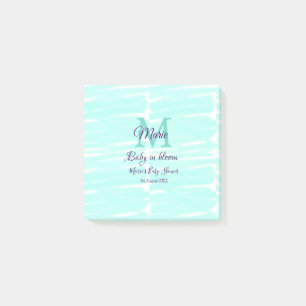 Post-it® Bébé vert pastel en fleurs monogramme baby shower 