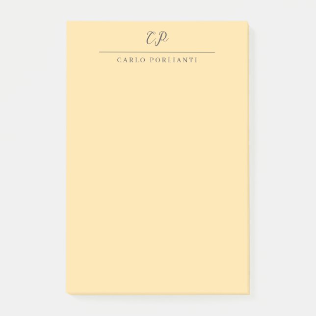 Post-it® Beige Modern Monogrammed Calligraphy Plain Name (Devant)