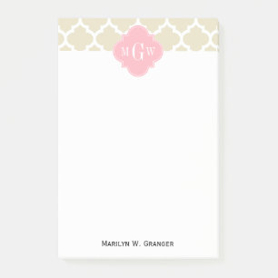 Post-it® Beige, White Moroccan #5 Pink 3 Initial Monogram