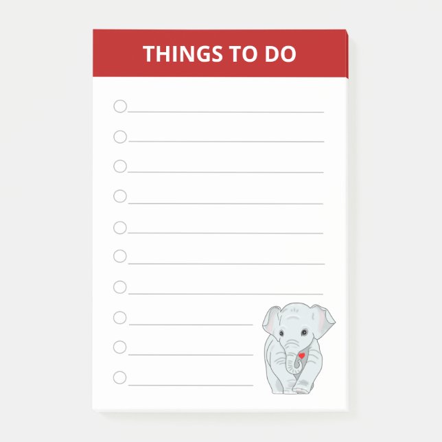 Post-it® Bel Éléphant Tenant un Cœur Choses à Faire (Devant)