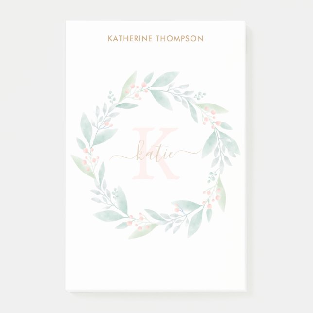 Post-it® Belle aquarelle Floral Wreath Monogramme (Devant)