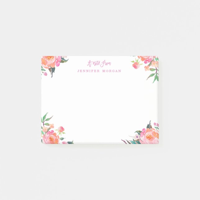 Post-it® Belle aquarelle violet Fleurs roses (Devant)