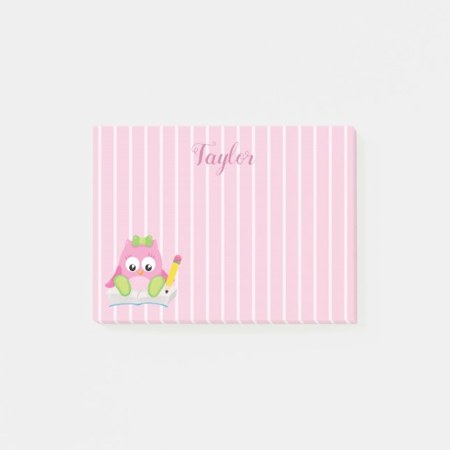 Post-it® Belle Chouette rose et blanche Chouette rose (Devant)