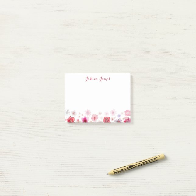 Post-it® Belle florale personnalisée 4" x 3" (Sur un bureau)