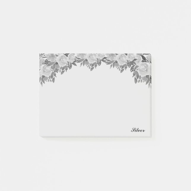 Post-it® Belles fleurs argentées aquarelle & calligraphie (Devant)