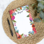 Post-it® Belles fleurs Boho - Nom personnalisé<br><div class="desc">Des notes florales de post-it avec des fleurs colorées en orange,  rouge,  rose,  bleu et blanc. Ajoutez votre nom en haut dans un script de calligraphie bleu !</div>