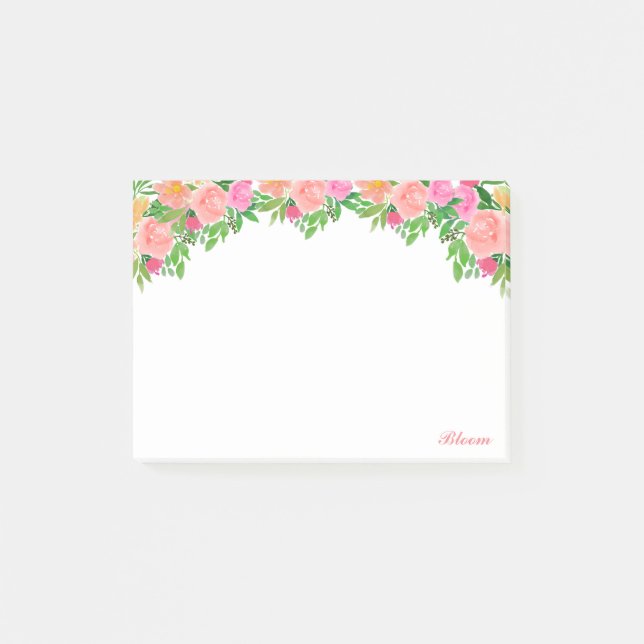 Post-it® Belles fleurs roses à l'aquarelle et calligraphie (Devant)