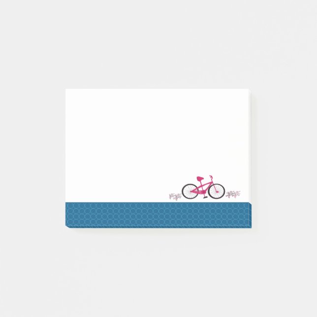 Post-it® Bicyclette rose bordure à motif bleu (Devant)